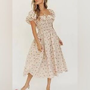 R vivimos Floral Puff Sleeve Midi Dress